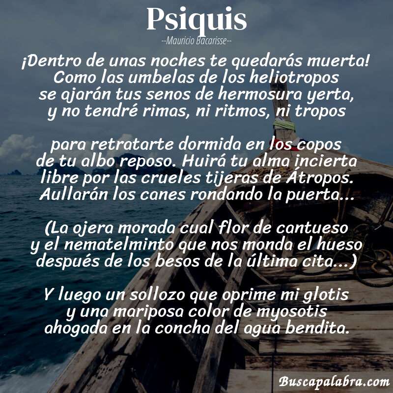 Poema Psiquis de Mauricio Bacarisse con fondo de barca