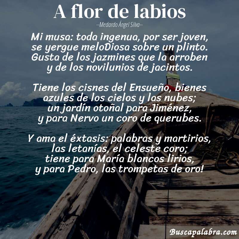 Poema A flor de labios de Medardo Ángel Silva con fondo de barca
