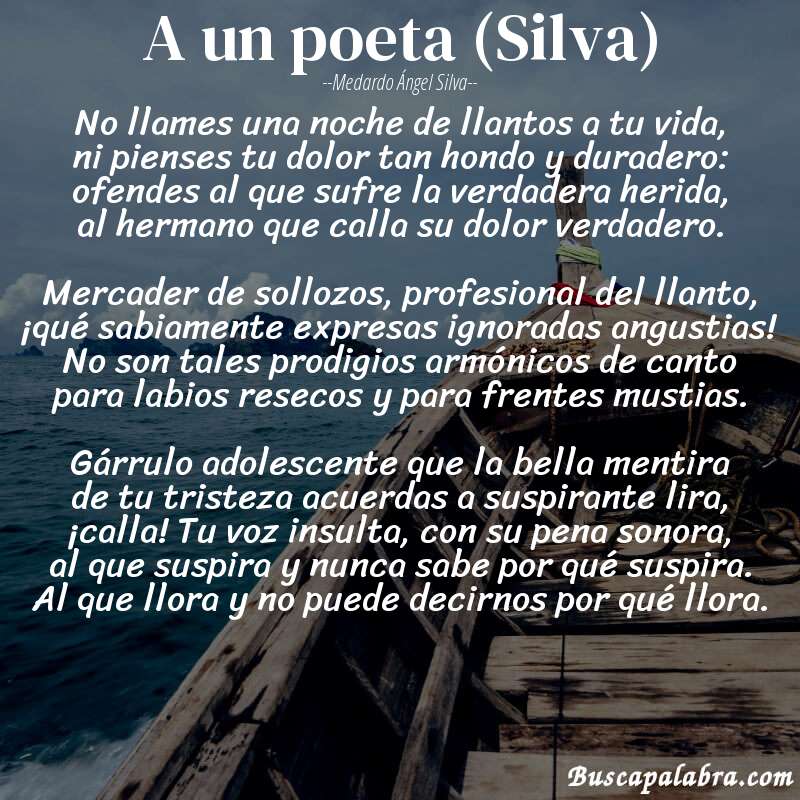 Poema A un poeta (Silva) de Medardo Ángel Silva con fondo de barca