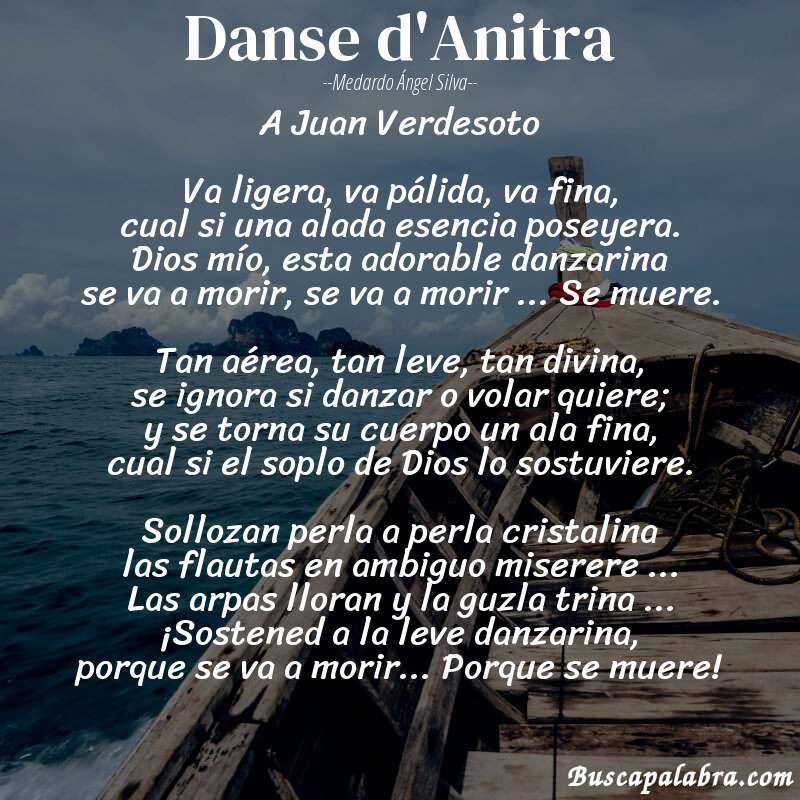 Poema Danse d'Anitra de Medardo Ángel Silva con fondo de barca