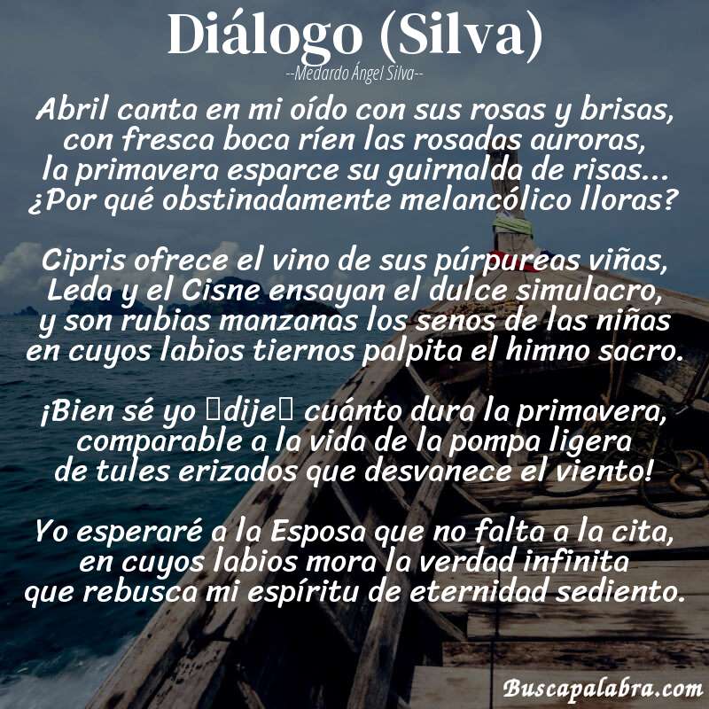 Poema Diálogo (Silva) de Medardo Ángel Silva con fondo de barca