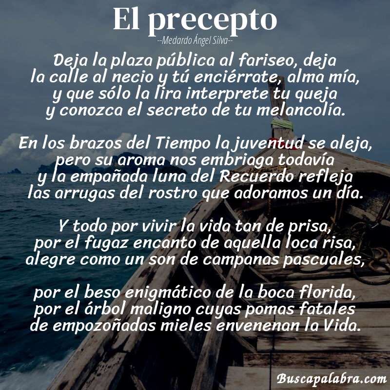 Poema El precepto de Medardo Ángel Silva con fondo de barca
