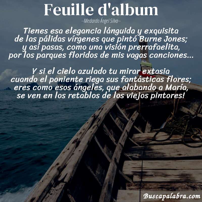 Poema Feuille d'album de Medardo Ángel Silva con fondo de barca