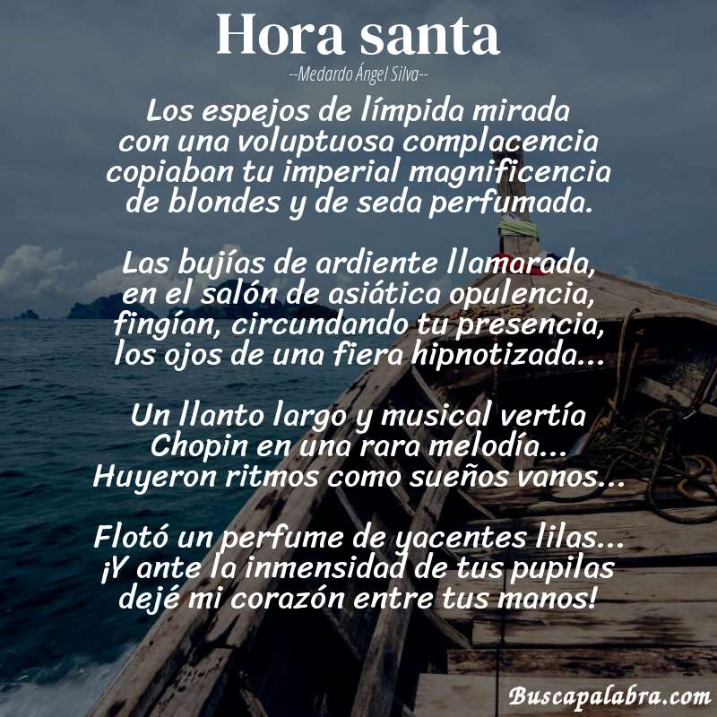 Poema Hora santa de Medardo Ángel Silva con fondo de barca