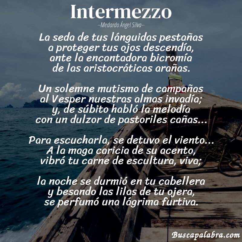 Poema Intermezzo de Medardo Ángel Silva con fondo de barca