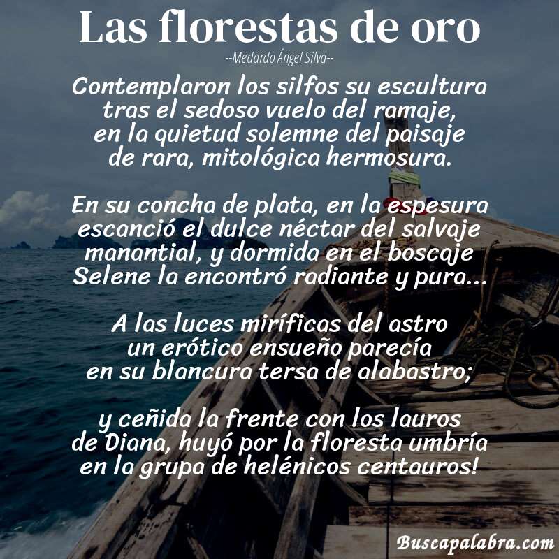 Poema Las florestas de oro de Medardo Ángel Silva con fondo de barca