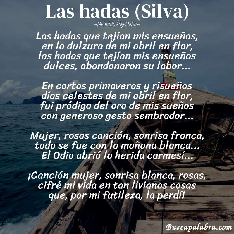 Poema Las hadas (Silva) de Medardo Ángel Silva con fondo de barca