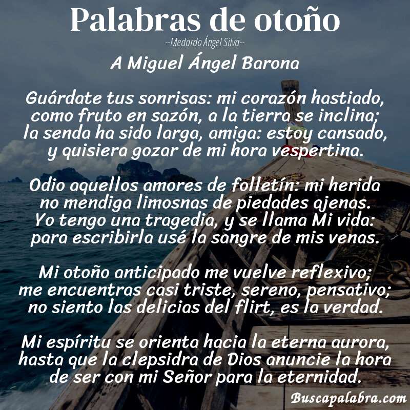 Poema Palabras de otoño de Medardo Ángel Silva con fondo de barca
