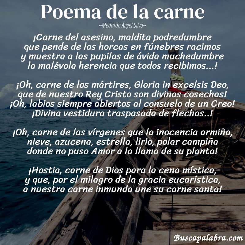 Poema Poema de la carne de Medardo Ángel Silva con fondo de barca