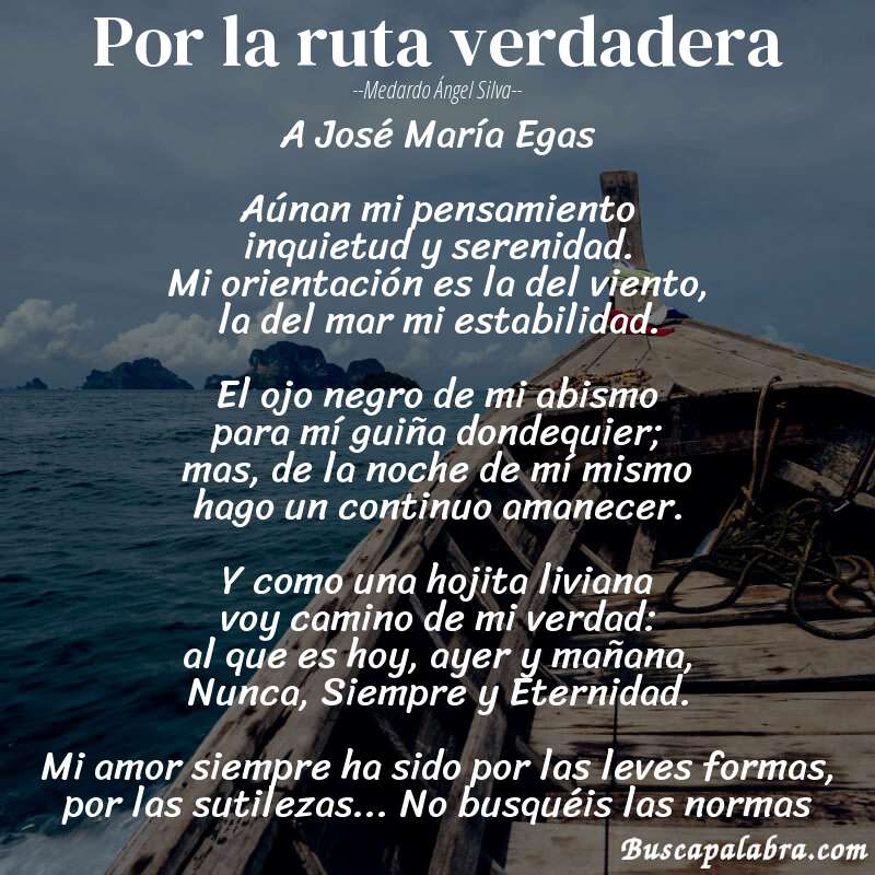 Poema Por la ruta verdadera de Medardo Ángel Silva con fondo de barca
