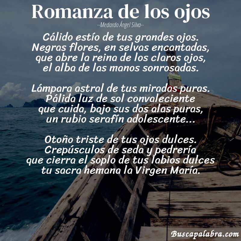 Poema Romanza de los ojos de Medardo Ángel Silva con fondo de barca