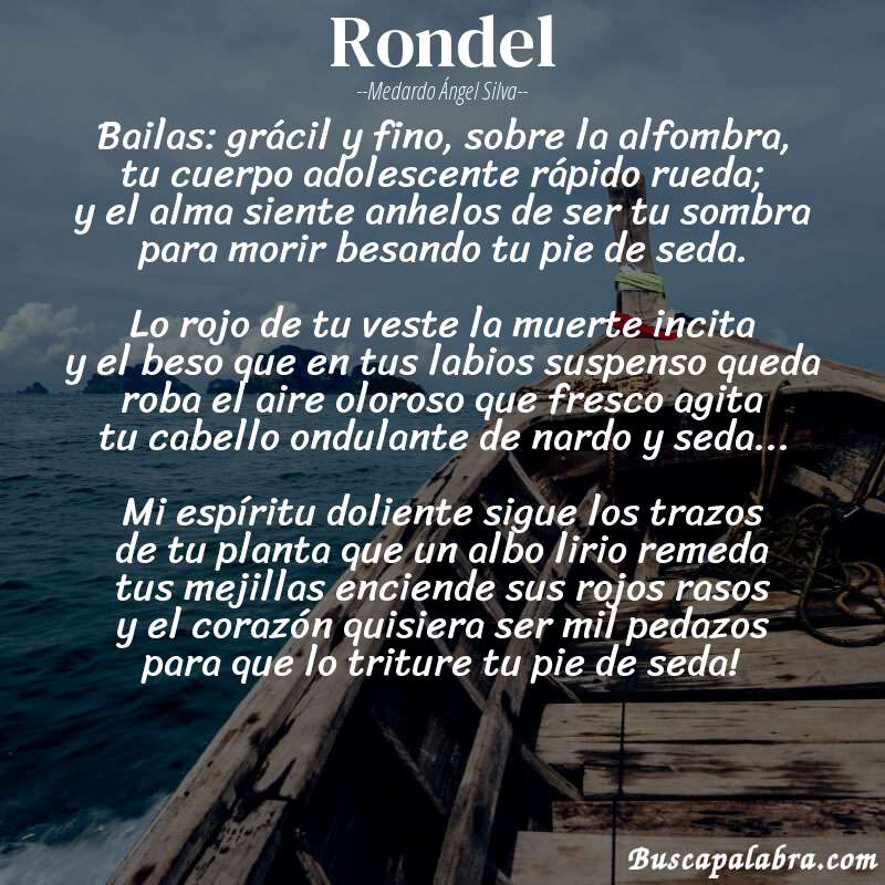Poema Rondel de Medardo Ángel Silva con fondo de barca