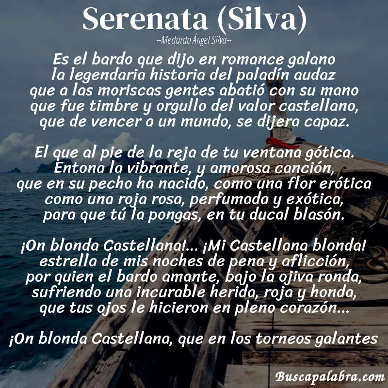 Poema Serenata (Silva) de Medardo Ángel Silva con fondo de barca