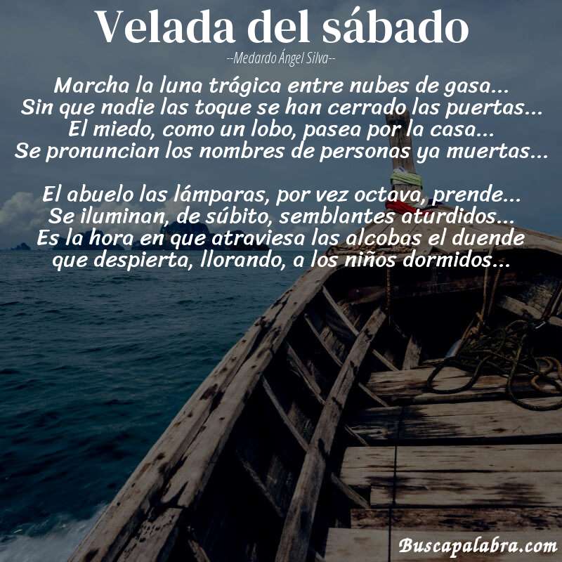 Poema Velada del sábado de Medardo Ángel Silva con fondo de barca