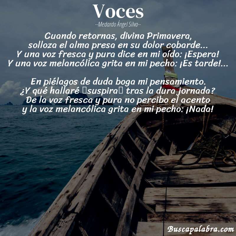 Poema Voces de Medardo Ángel Silva con fondo de barca