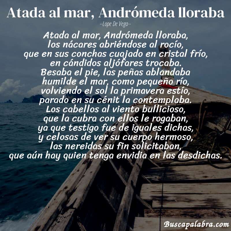 Poema Atada al mar, Andrómeda lloraba de Lope de Vega con fondo de barca