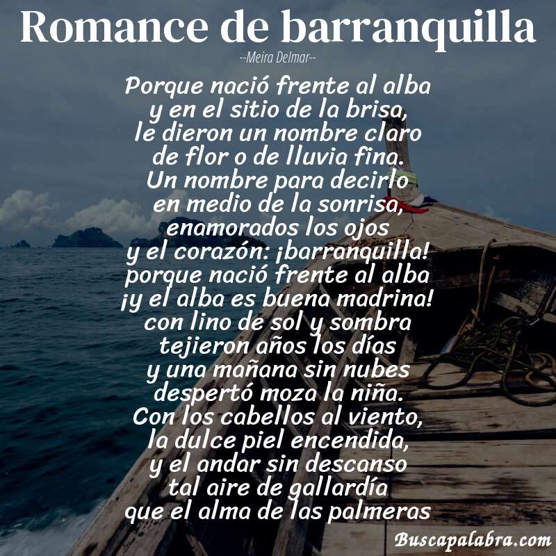 Poema romance de barranquilla de Meira Delmar con fondo de barca