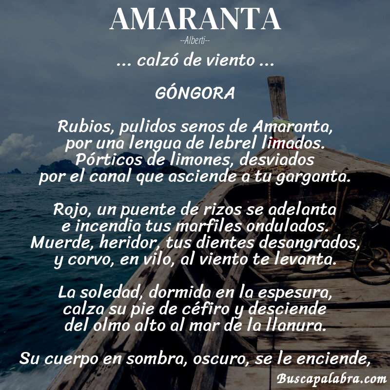 Poema AMARANTA de Alberti con fondo de barca