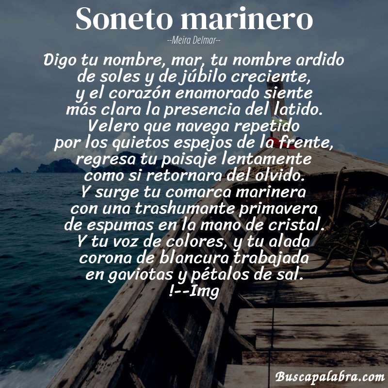 Poema soneto marinero de Meira Delmar con fondo de barca