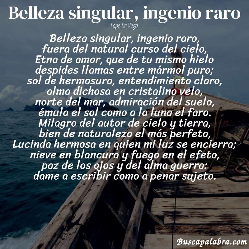 Poema Belleza singular, ingenio raro de Lope de Vega con fondo de barca