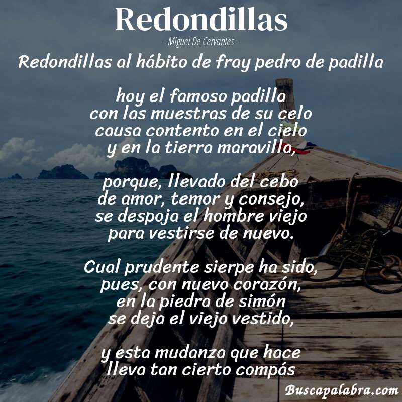 Poema redondillas de Miguel de Cervantes con fondo de barca