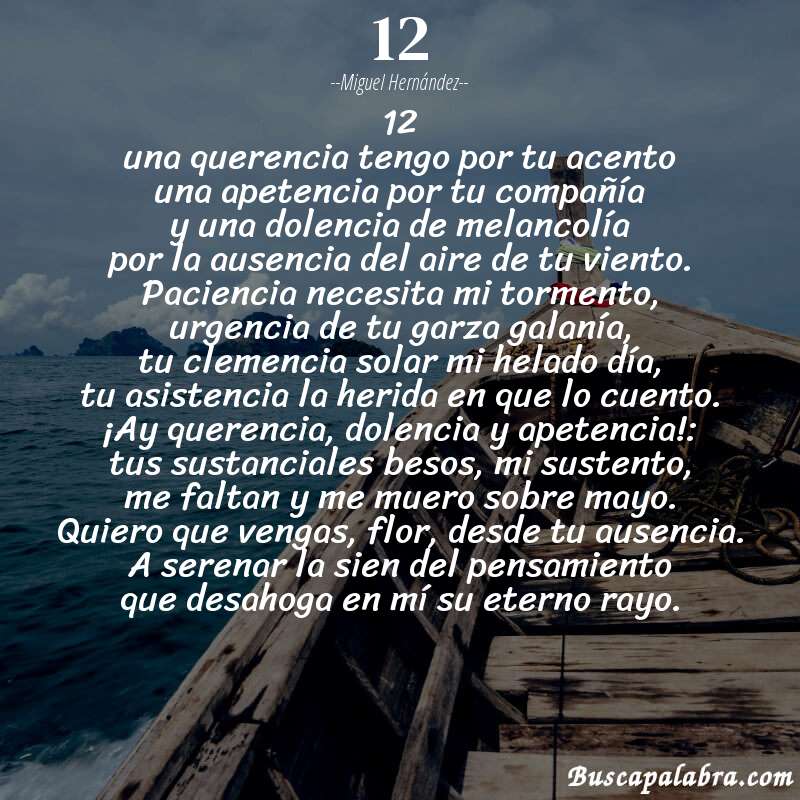 Poema 12 de Miguel Hernández con fondo de barca