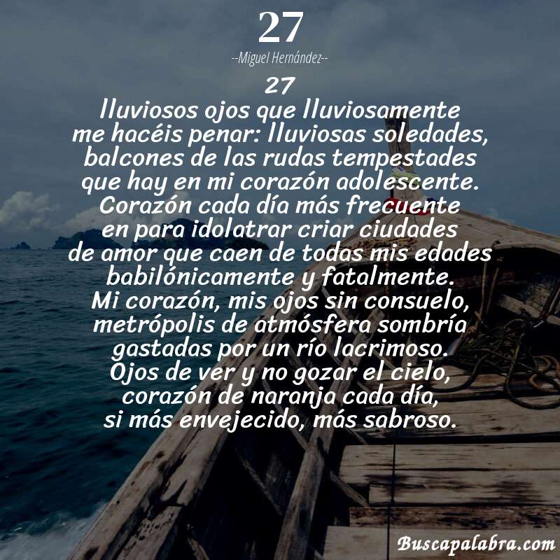 Poema 27 de Miguel Hernández con fondo de barca