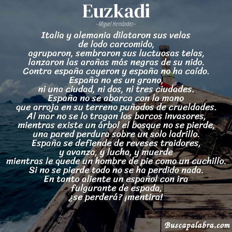 Poema euzkadi de Miguel Hernández con fondo de barca