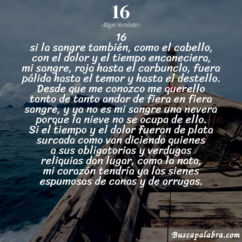 Poema 16 de Miguel Hernández con fondo de barca
