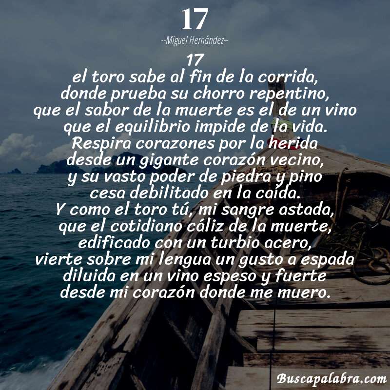 Poema 17 de Miguel Hernández con fondo de barca