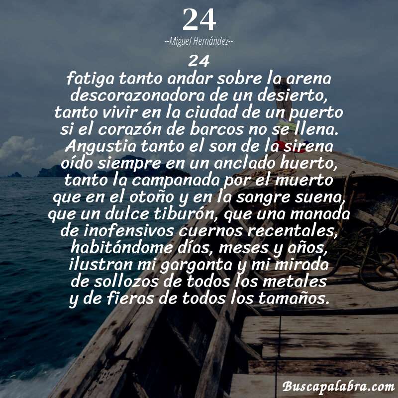 Poema 24 de Miguel Hernández con fondo de barca