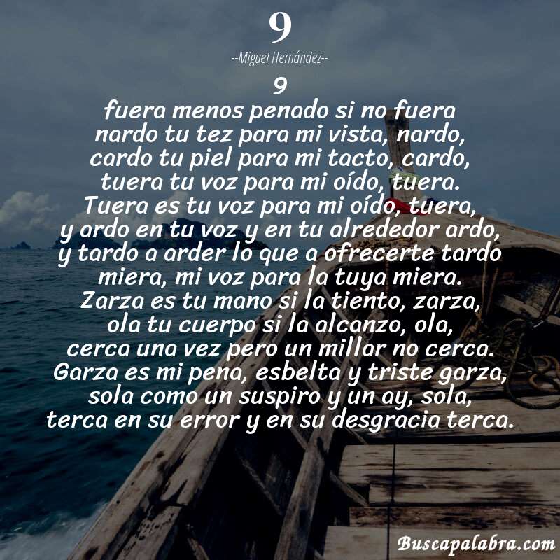 Poema 9 de Miguel Hernández con fondo de barca