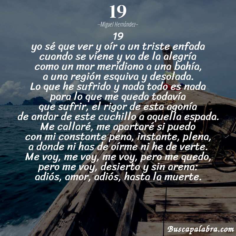 Poema 19 de Miguel Hernández con fondo de barca