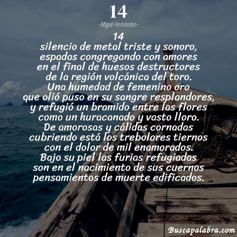 Poema 14 de Miguel Hernández con fondo de barca