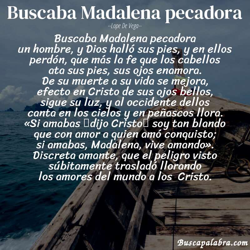 Poema Buscaba Madalena pecadora de Lope de Vega con fondo de barca