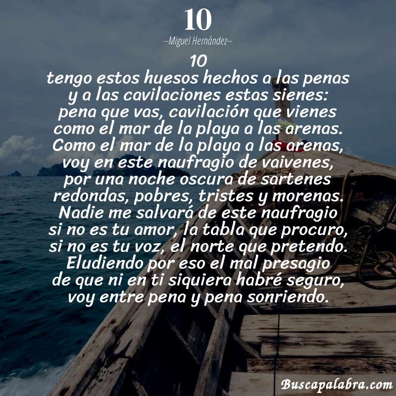 Poema 10 de Miguel Hernández con fondo de barca