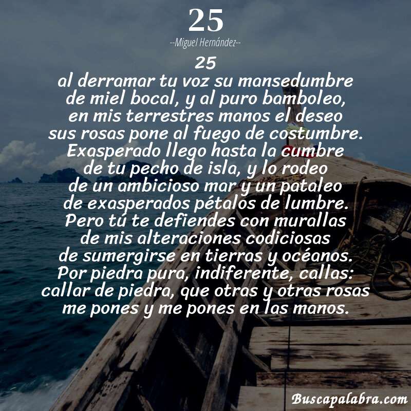 Poema 25 de Miguel Hernández con fondo de barca