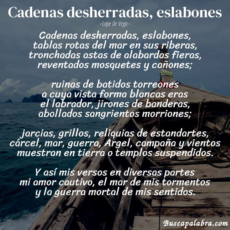 Poema Cadenas desherradas, eslabones de Lope de Vega con fondo de barca