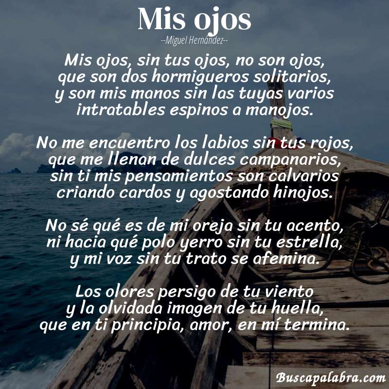 Poema Mis ojos de Miguel Hernández con fondo de barca