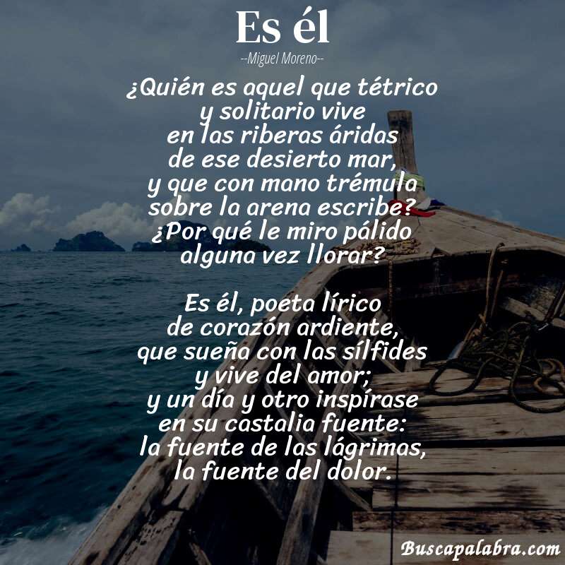 Poema Es él de Miguel Moreno con fondo de barca