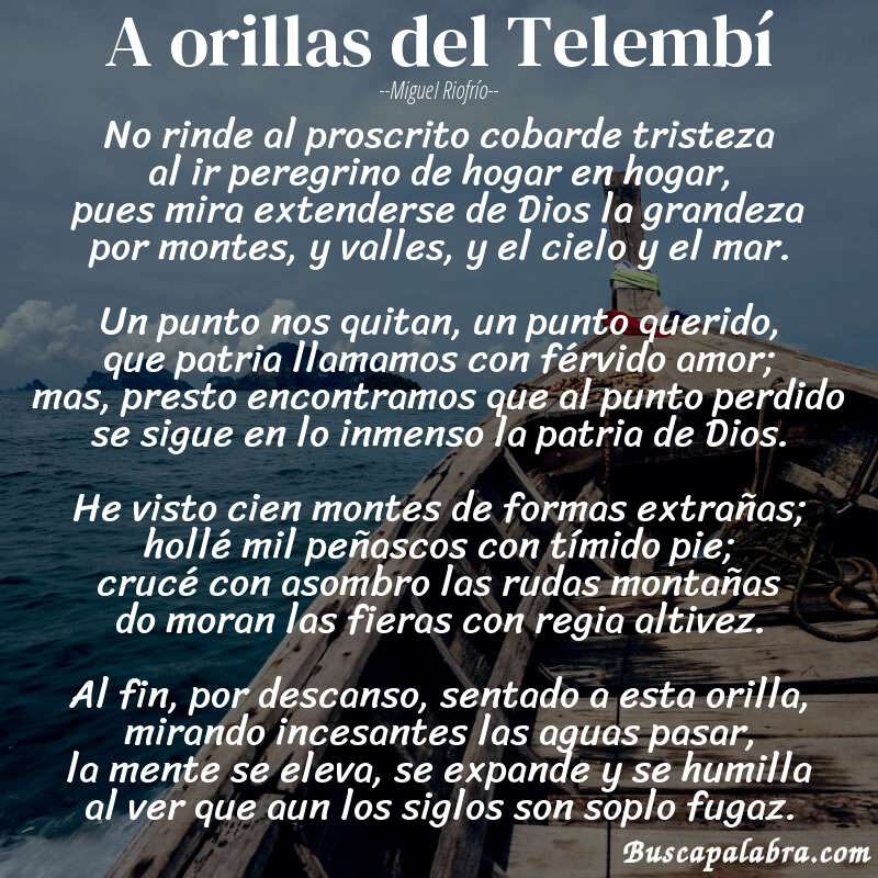 Poema A orillas del Telembí de Miguel Riofrío con fondo de barca