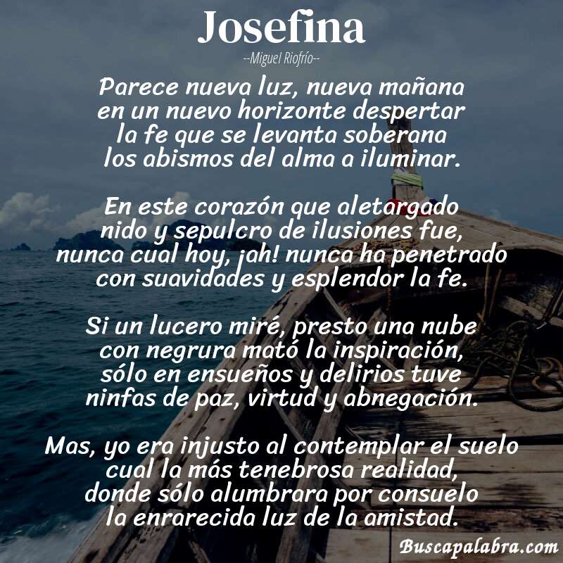 Poema Josefina de Miguel Riofrío con fondo de barca
