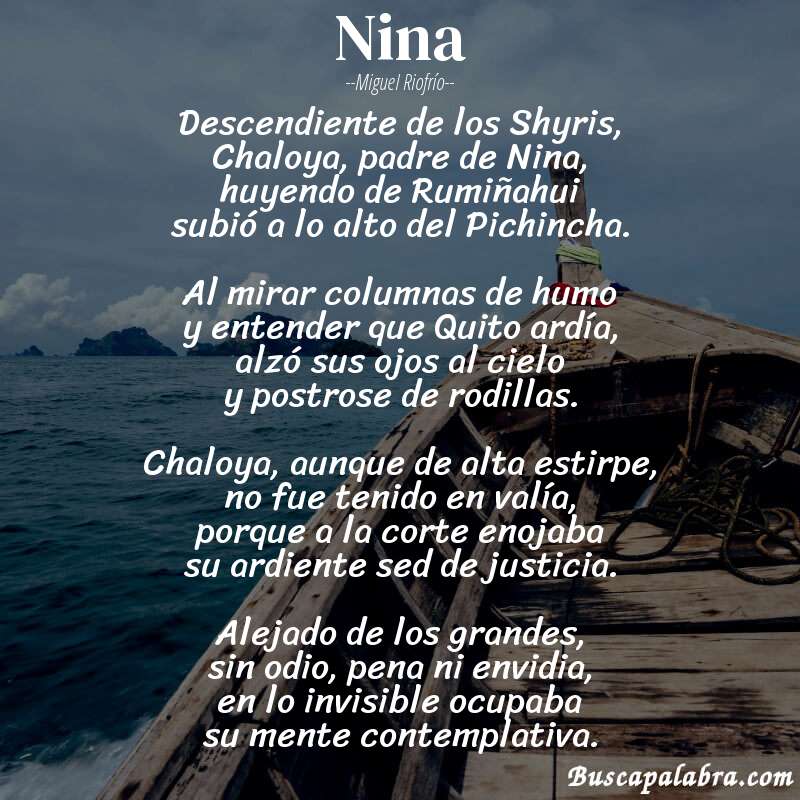 Poema Nina de Miguel Riofrío con fondo de barca