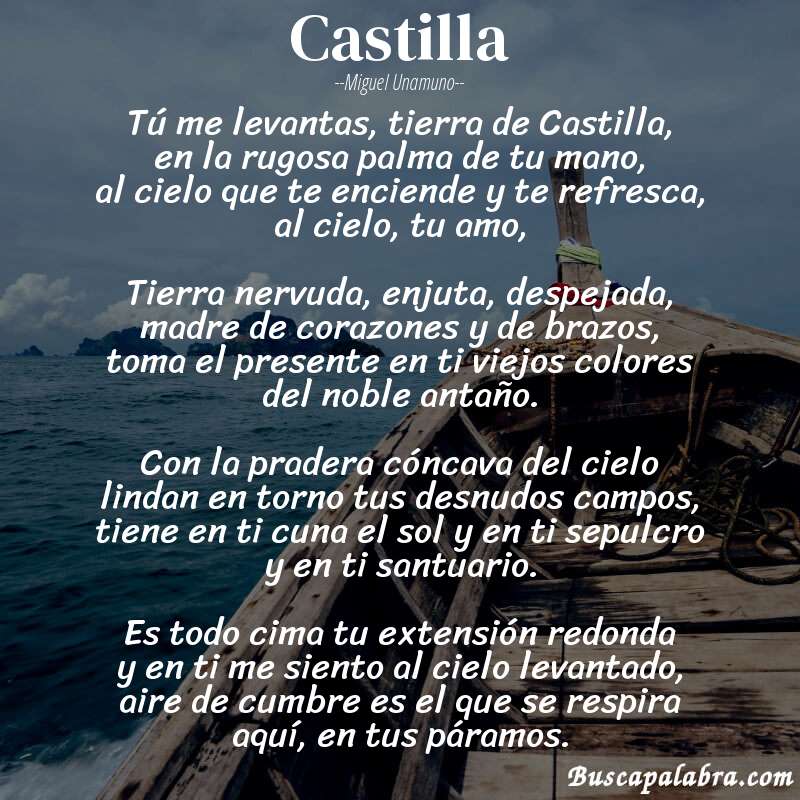 Poema Castilla de Miguel Unamuno con fondo de barca
