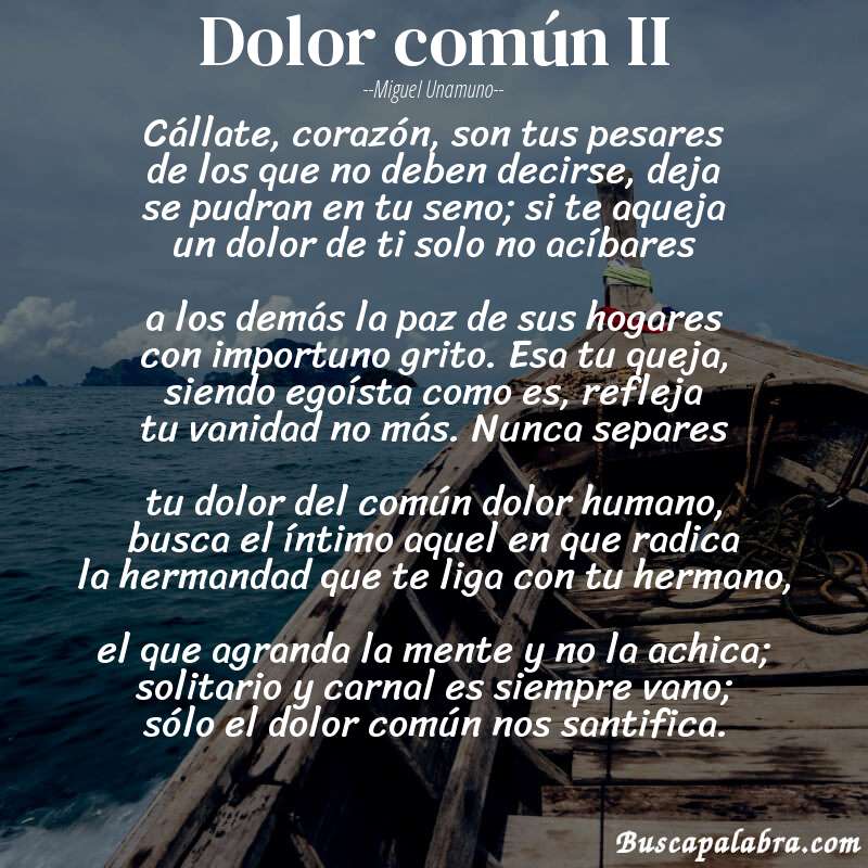 Poema Dolor común II de Miguel Unamuno con fondo de barca