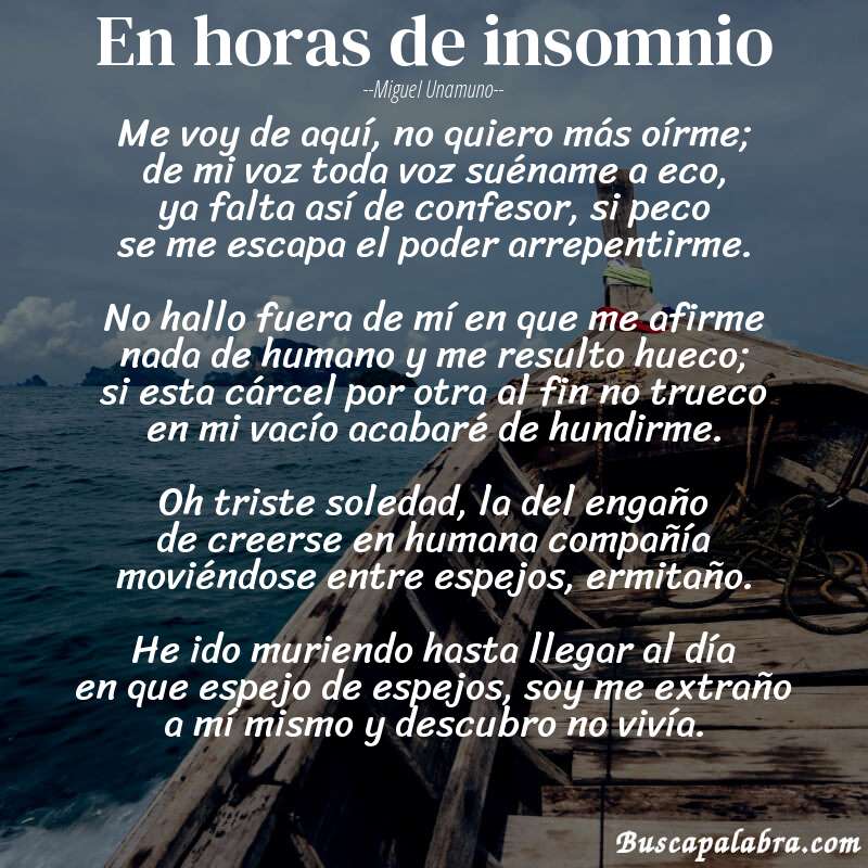 Poema En horas de insomnio de Miguel Unamuno con fondo de barca