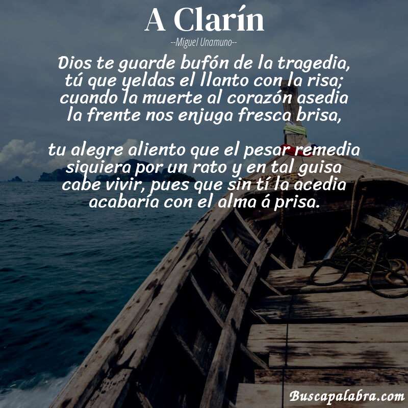 Poema A Clarín de Miguel Unamuno con fondo de barca
