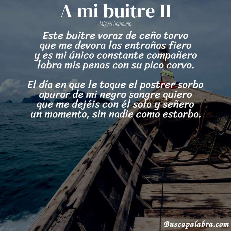 Poema A mi buitre II de Miguel Unamuno con fondo de barca