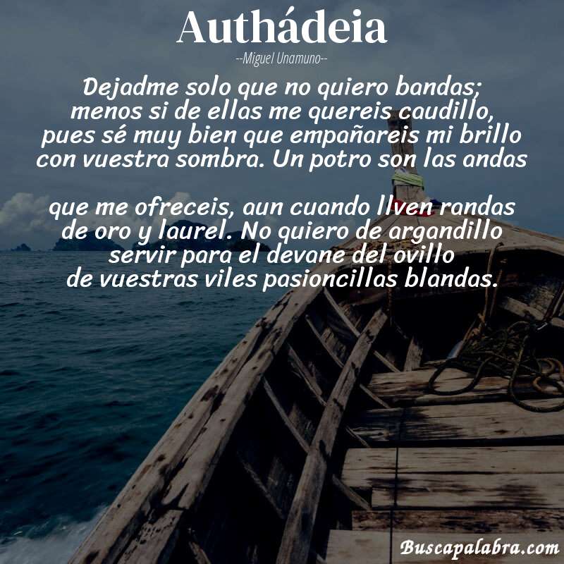 Poema Authádeia de Miguel Unamuno con fondo de barca