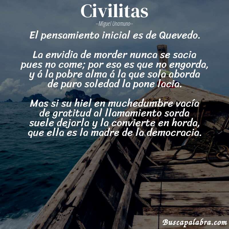 Poema Civilitas de Miguel Unamuno con fondo de barca